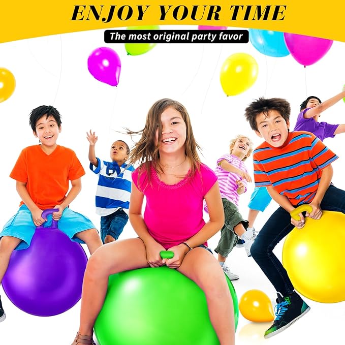 Sratte 6pcs Hopper Ball with Handle Bouncing Marble Bouncy Balls Hopping Toys Inflatable Jumping Toy for Jumping Sport Hop Boys Girls Gifts Party Favors (Pure,Bright Color)