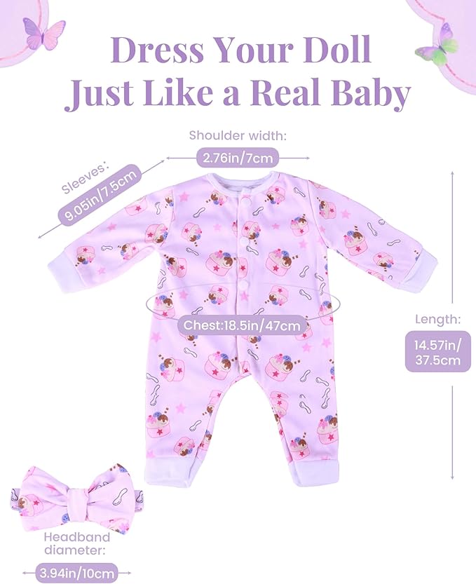 BABESIDE Reborn Baby Doll Clothes for 17-22 Inch Dolls, 5 Sets Baby Doll Clothes Outfits Accessories - Romper Suit and Headband for Boy&Girl Kids Gift