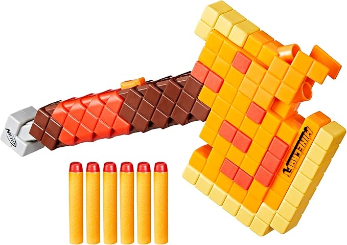 Nerf Minecraft Firebrand, Dart Blasting Axe, 6 Elite Foam Darts, Design Inspired by Minecraft Axe in The Game, Pull Down Priming, Minecraft Toys