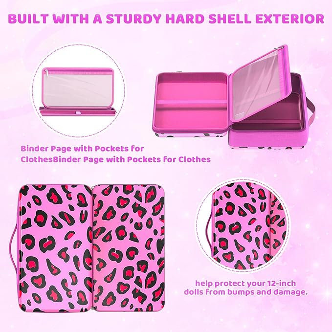 Stylish Travel Case for 12 Inch Fashion Dolls - Storage Solution with Pockets for Doll Accessories - Best for On-The-Go Travel (4-Leopard Print)