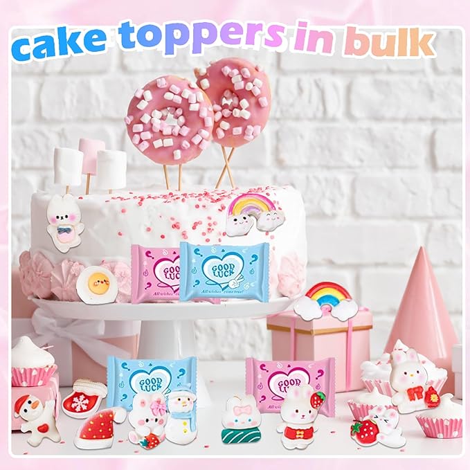 50 Pcs White Cartoon Blind Bags: Mystery Mini Resin Figures for Kids, Random Tiny Cute Charms, DIY Craft Supplies, Dollhouse Miniatures, Party Favor Toys for Collecting & Phone Case Decoration