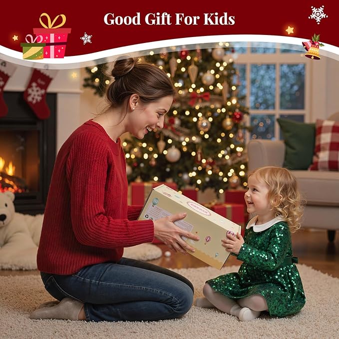 BABESIDE 8 Pcs Christmas Reborn Baby Doll Clothes Set with Bassinet for 17–22 Inch Babydolls, Dolls Santa Outfit with Doll Blanket and Baby Dolls Accessories, Ideal Gift for Kids 3+