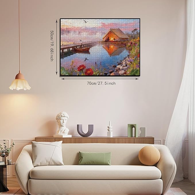 1000 Piece Puzzle for Adults Lake in Morning Jigsaw Puzzles with Letters on Back Nature Landscape Family Puzzles Wall Decor Funny Gifts for for Valentine Friends Parents (27.56x19.7 Inch)
