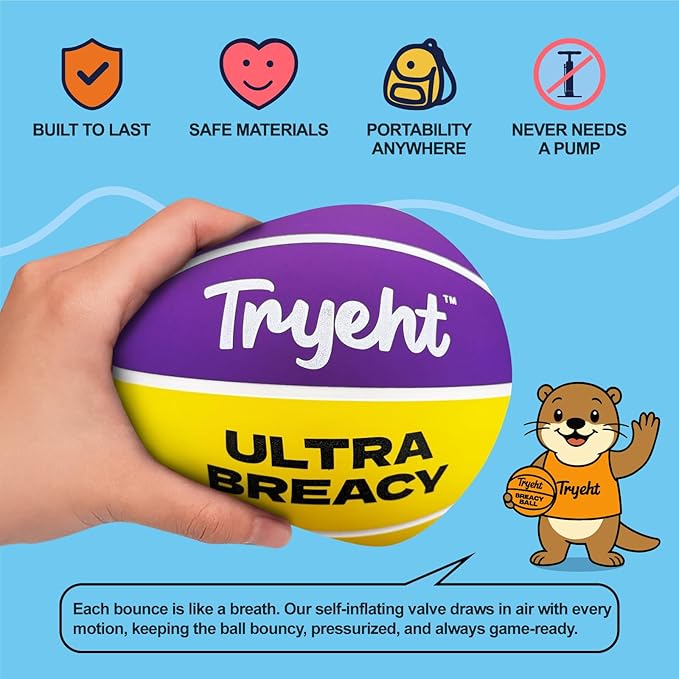 Mini Basketball, 5-Inch Self-Inflating Rubber Ball – No Pump Needed, High-Bounce Breacy Ball for Indoor Mini Hoop & Outdoor Play