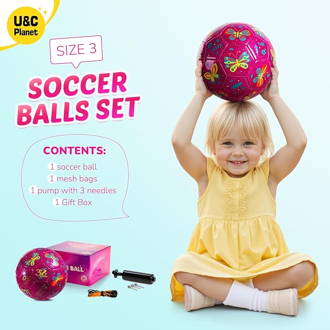 U&C Planet Soccer Ball Size 2 Size 3 Size 4 for Toddler Kids with Pump Deflated, Cartoon Unicorn Dinosaur Soccer Ball Toy for Girls Boys 1-3 2-8 6-12