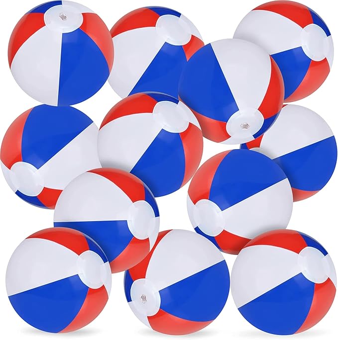 ArtCreativity 8" Patriotic Beach Balls for Kids (Pack of 12) Inflatable Summer Toys for Boys and Girls, Decorations for Hawaiian, July 4th Pool Party Favors