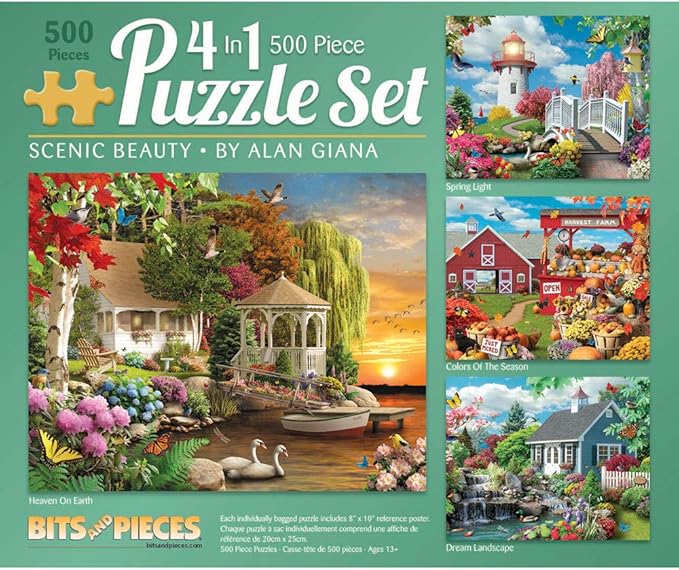 Bits and Pieces – 4-in-1 Multi-Pack Large 500 Piece Jigsaw Puzzles for Adults – Jigsaw Puzzle Set Bundle by Artist Alan Giana, Completed Puzzle Size: 16" x 20"