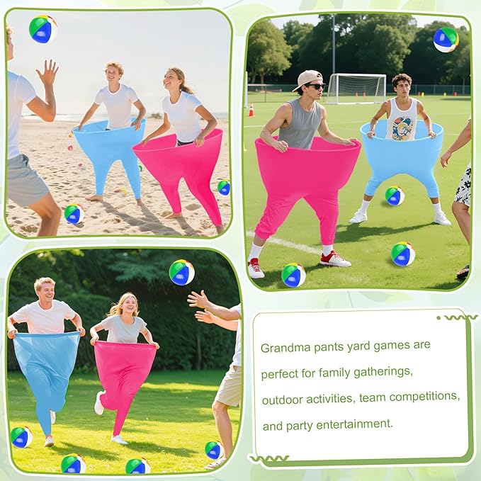 Granny Pants Yard Game,Granny Pants with 8 Bouncy Balls & 1 Air Pump (Random Colors) and 2 Pack Color Granny Pants Outdoor Game for Adults Family Reunion & Team Building Granny Pants Game