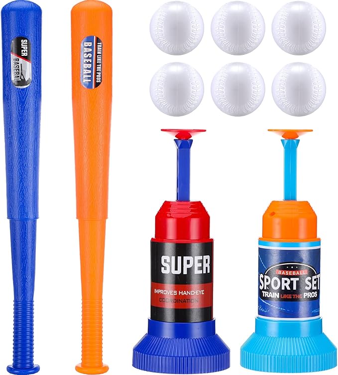 HyDren Baseball Pitching Set Includes Automatic Operation Pitching Machine Adjustable Collapsible Plastic Bat and 6 Balls Outdoor Indoor Sport Toy Games Christmas Kids Toddlers Gift