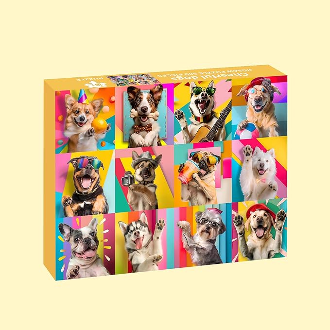 Puzzles for Adults 500 Pieces, Dog Puzzle Jigsaw Puzzles 500 Pieces - Cheerful Dogs, Dog Decor Impossible Puzzle, Finished Size 20.47 * 14.96”, with 1:1 Poster, Letter on The Back