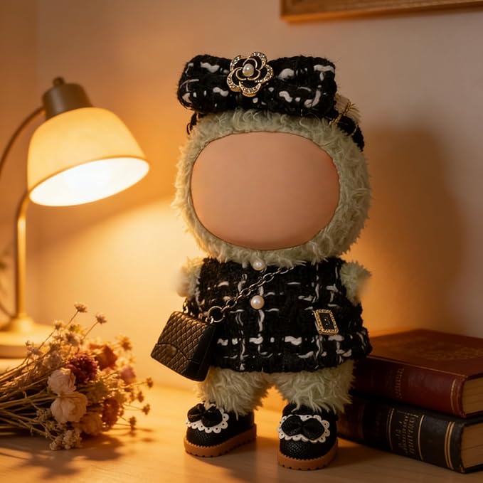 15cm-17cm Doll Clothes Suitable for labubu 17cm 15cm Dolls Accessories Sitting No Doll Only Clothes 17cm labubu 1bag+1shoes+1dress+1hairband No Doll