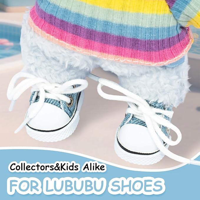 Mini Doll Shoes, 1 Pair Cute Lace Up Canvas Sneakers Compatible for 17cm/15cm Doll Shoes Toy Outfit Accessories (Blue)