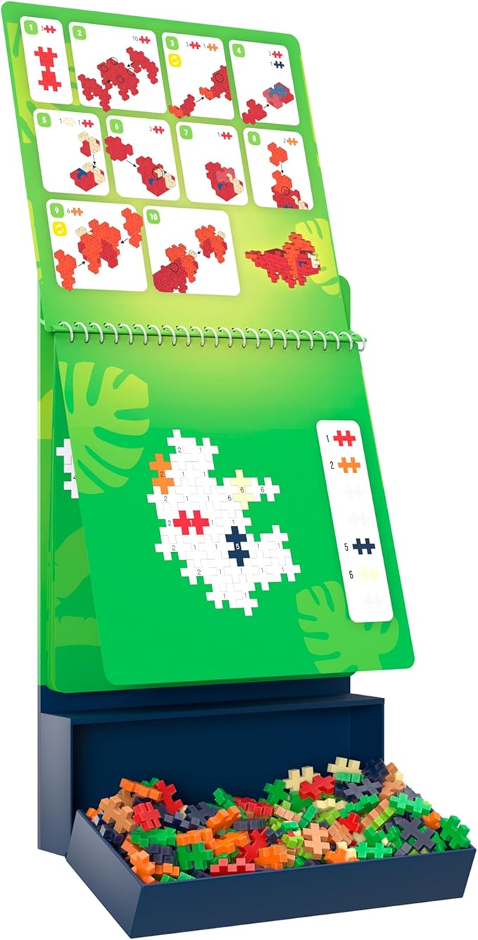 PLUS PLUS Puzzle by Number Activity Pad, Kids Travel Activities, Interlocking Mini Building Blocks, 3D Puzzle Stem Toy for Kids - Dinosaurs