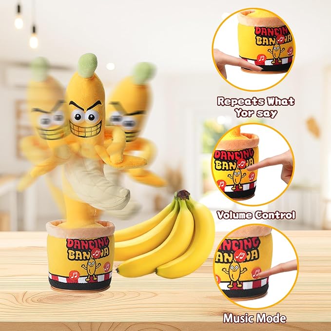 Funny Dancing Talking Banana Toy, Gifts Mimicking, Recording Repeating What You Say, Hilarious Laughs, Novelty Gag Gift for Adults Friends Coworkers Office, Adjustable Volume