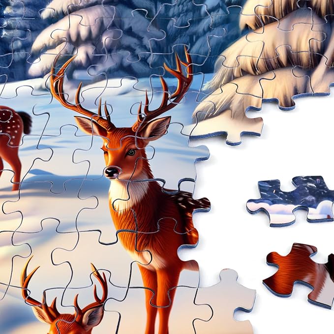Rocorose Jigsaw Puzzles 1000 Pieces for Adults, Christmas Puzzle Winter Night Bonfire Evening Animal Funny Challenging Large Holiday Puzzles - Snowy Scene, Aurora, Christmas Tree, Fox, Deer