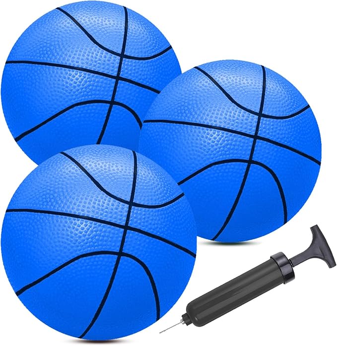 ABAJI Mini 3 Pack 5 inch Toy Basketballs Ball Pump Needle Rubber Material Mini Hoop Toddlers Kids Teenagers Swimming Pool Indoors Outdoors
