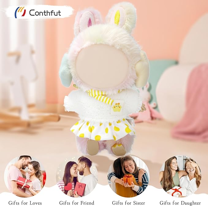 17cm Doll Clothes, Clothes for Dolls Outfit, Accessories for Dolls Clothes, Cute Clothes Set for Doll,No Doll Included (Yellow Top+Dress+Scarf+Earmuffs)