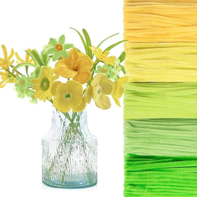 Peryiter 500 Pieces Pipe Cleaners Chenille Stems for Flowers Craft Supplies Bulk Fluffy Fuzzy Sticks for DIY Art Projects Creative Gift Wrapping Party Decorations(Yellow & Green Flower,12 Inch)