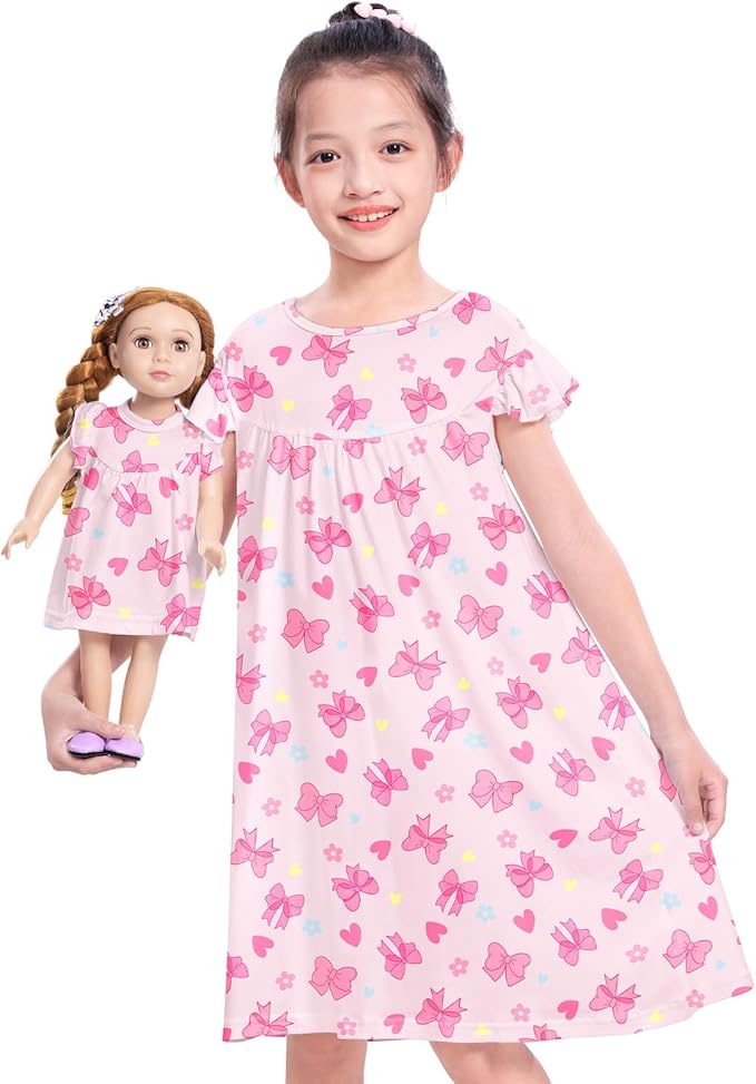 ICOSY Matching Doll & Girls Nightgowns Clothes Girls Pajamas Sleepwear Outfit for Kids and 18" Girl Doll