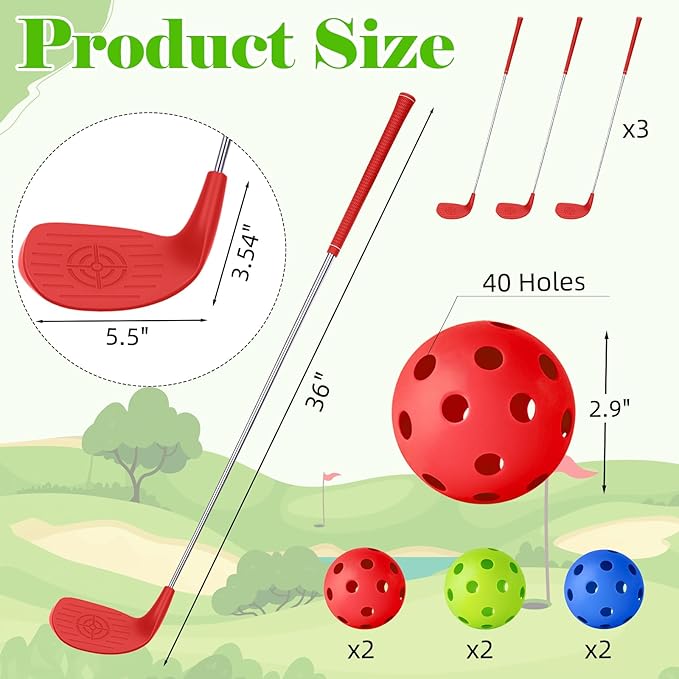 3 Pack 36" Backyard Golf Club with 6 Balls Outdoor Game Set, Right Hands Training Practice Course Portable Golf Play Gift for Family Beach Camping Lawn Park Yards Grass Home Indoor
