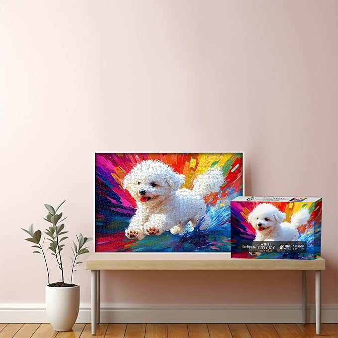 Dog Jigsaw Puzzles 1000 Pieces, Larkipuzz Cute Puppy Puzzles for Adults Bichon Frize, Impossible Gradient Colorful Rainbow Art Theme as Wall Decor