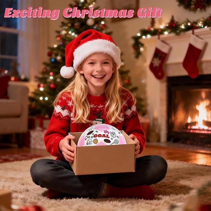 Size 4 Color Your Own Soccer Ball Pink DIY Custom Craft Kit with Pump 12 Markers Personalized Youth Toddler Training Paint Your Own Toy Creative Gift for Kids (Pink Soccer Ball, 4)