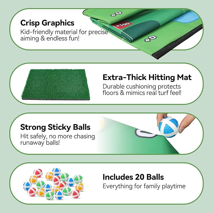 Liberry Golf Chipping Game with Large Chipping Mat, 2 Adjustable Clubs, 20 Sticky Balls, Outdoor Indoor Sports Training Toy Gift for Adults Kids, Family Yard Target Game