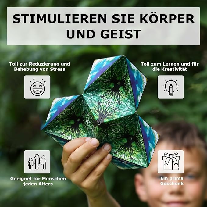 Shashibo Shape Shifting Box - STEM Fidget Toy with Ultra Strong Magnets - Sensory Puzzle Cube Transforms Into 100+ Shapes, Easter Basket Stuffers Gift for Kids, Teens, and Adults (Earth)