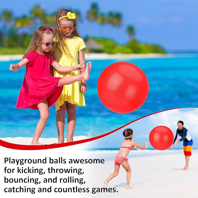 Yunsailing 5 Pack 18 Inch Large Bouncy Balls Giant Inflatable Red Playground Balls with Hand Air Pump for Outdoor Indoor Activity Beach Park Backyard Game Supplies