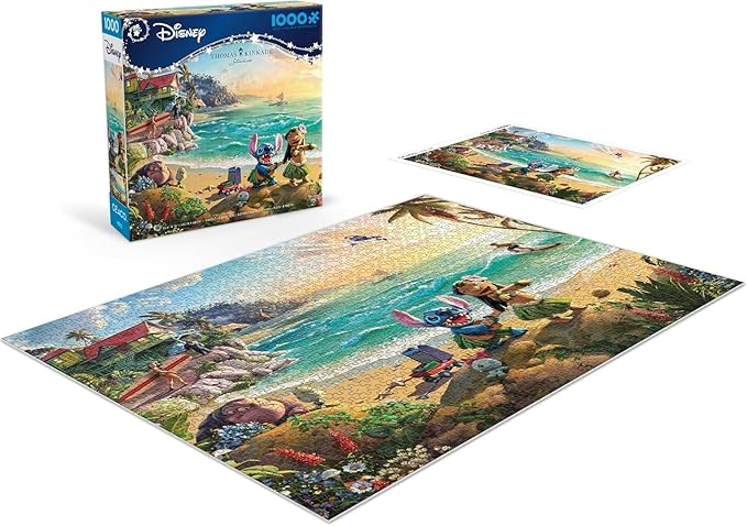 Ceaco - Thomas Kinkade Disney Lilo & Stitch 1000 Piece Jigsaw Puzzle, Premium Recycled Board, Made in USA, Includes Full-Color Poster, 26.75 x 19.75 in
