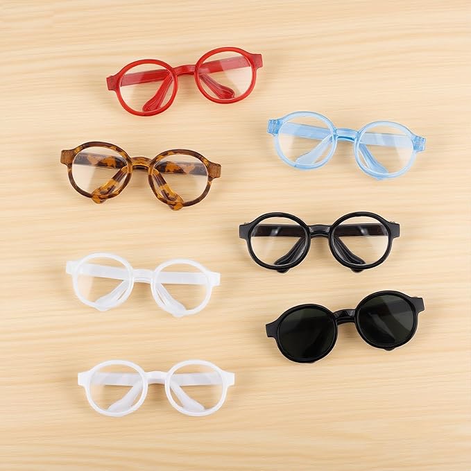 7pcs Doll Eye Glasses Set, Cute Plastic Doll Dress up Sunglasses Eyeglasses Mini Toy Costume Stuff Accessories for Figures Collectors Display & Decoration (7 Colors)