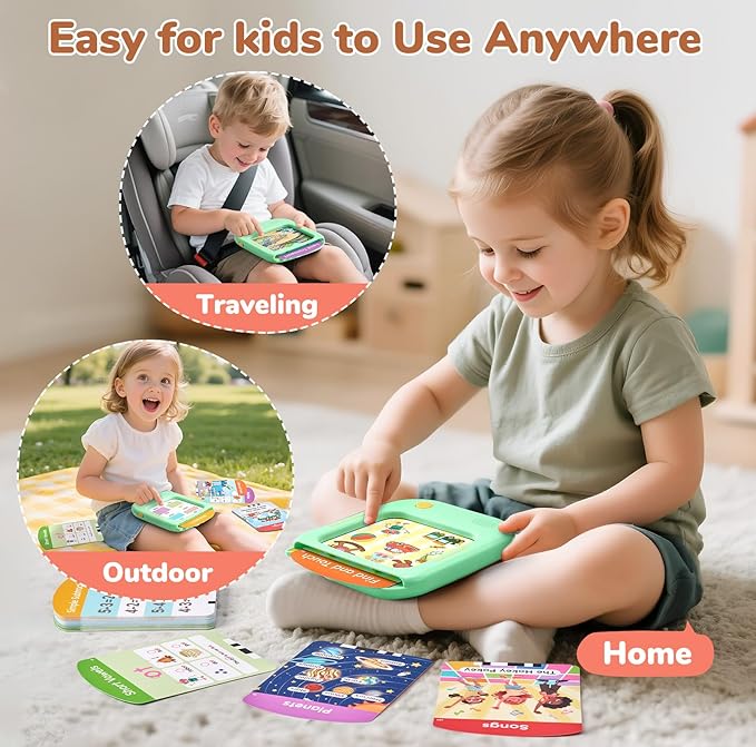 JoyCat Kids Learning Tablet, Phonics Talking Flash Cards, Learn to Read with 156 Pages, 40+ Themes, 600+ Words, 100+ Interactive Games, Screen-Free Toddler Learning Toys Gifts for 2-6 Year Old