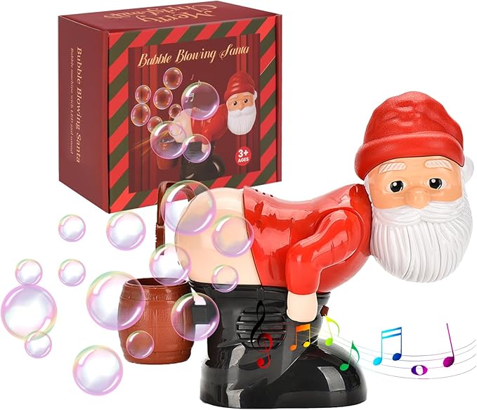 Santa Bubble Butt Blower, Santa Claus Farting Bubble Machine, Funny Automatic Blowing Blower with Music Flashing Lights Colorful Bubbles, Christmas Stocking Stuffers Gift for Kids