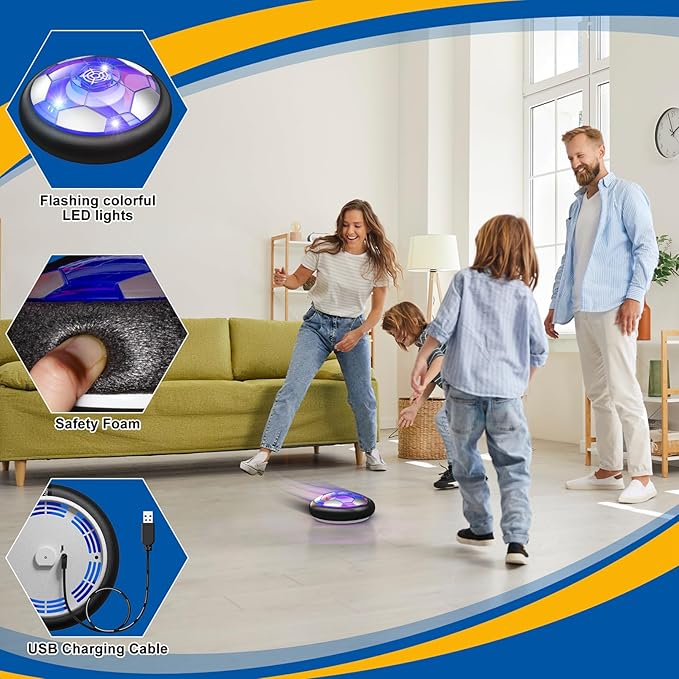 2 in 1 Hover Soccer Ball Set, USB Rechargeable Air Power Soccer Kids Toys with LED Lights and Foam Bumper Protection, 2 Goals for Boys and Girls Ages 3 4 5 6 7 8-12 Indoor/Outdoor Games