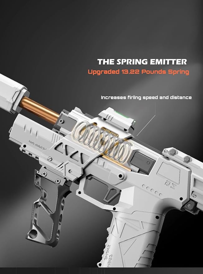 Gecko 3.0+ Spring Soft Bullet Toy Blaster, Long Range Up to 82 Feet, Indoor/Outdoor Sport Toy, Ages 15 & Up (White)