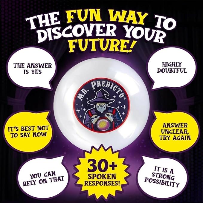 Talking Mr. Predicto Fortune Telling Ball - Ask a Question & He Speaks Your Answer Out Loud - Color Changing Plastic Crystal Ball Toy with 30+ Mystical Responses - Gag Gift for Kids, Teens & Families