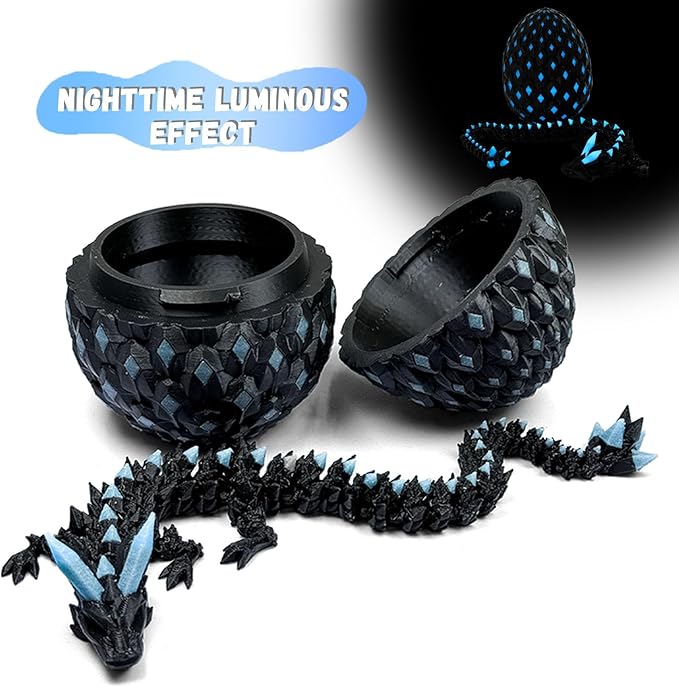 3D Printed Dragon Egg,Dragon Eggs Glow in with Dragon Inside Dark Articulated Animals Fidget Toy,Home Office Decor Executive Desk Toys for Autism/ADHD (Luminous Blue)