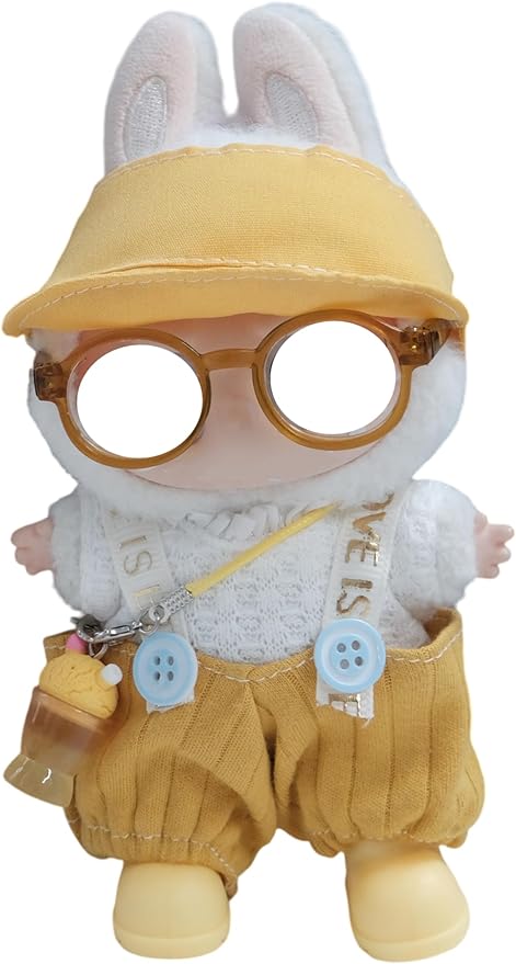 Clothes for 17cm Doll, 6 pcs Set Doll's Outfits Luxury Dress Shirt Pants Glasses Hat Shoes Accessories Fashion Stylish Adorable Dolls Clothes (No Doll) (Beer Yellow)