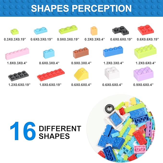 1500 Pieces Building Bricks, Classic Bulk Building Blocks Set, Creative Building Toys Compatible with All Major Brands, Gfits for Kids - 16 Shapes / 10 Colors