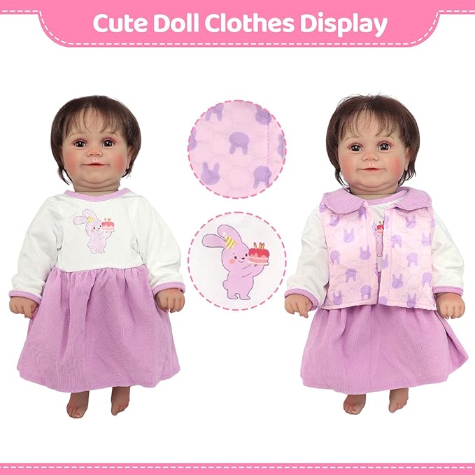 Ecore Fun 3 Set Reborn Doll Clothes, 6 Pcs Baby Doll Clothes for 20-22 Inch, Dolls Clothes and Accessories Dress Outfits Include Coat, Skirts, Headbands