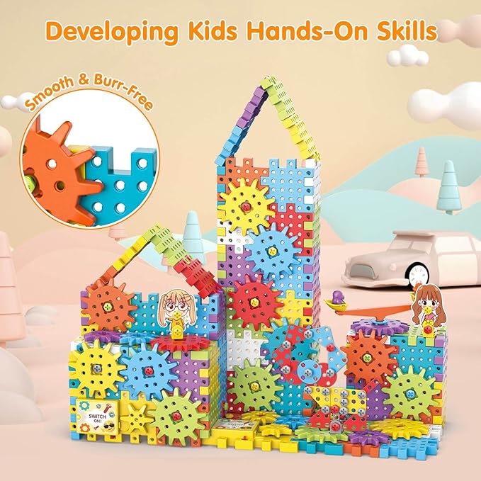 Building Toys, 234 Pieces Upgrade Gear Building Blocks Set Kids Tool Set with Electric Drill, Kids Toys STEM Kits Gifts for Boys Girls Age 3+