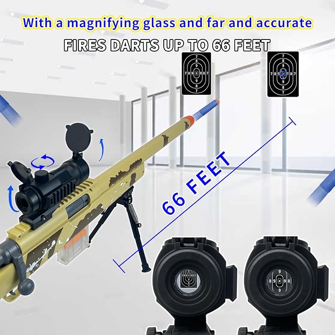 AGM MASTECH M24 Foam Blaster, Shell Ejecting, Safety Switch, Adjustable Stock 41.8 Inch, Scope, 40 Darts, 20 Casings, 2 Mags, Tactical Game Gear for Teens 14+ years Adults(Camouflage Yellow)