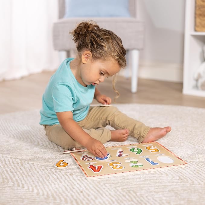 Melissa & Doug Lift & See Numbers Wooden Peg Puzzle - 10 Pieces Number Puzzles for Toddlers and Kids Ages 1+ - FSC-Certified Materials