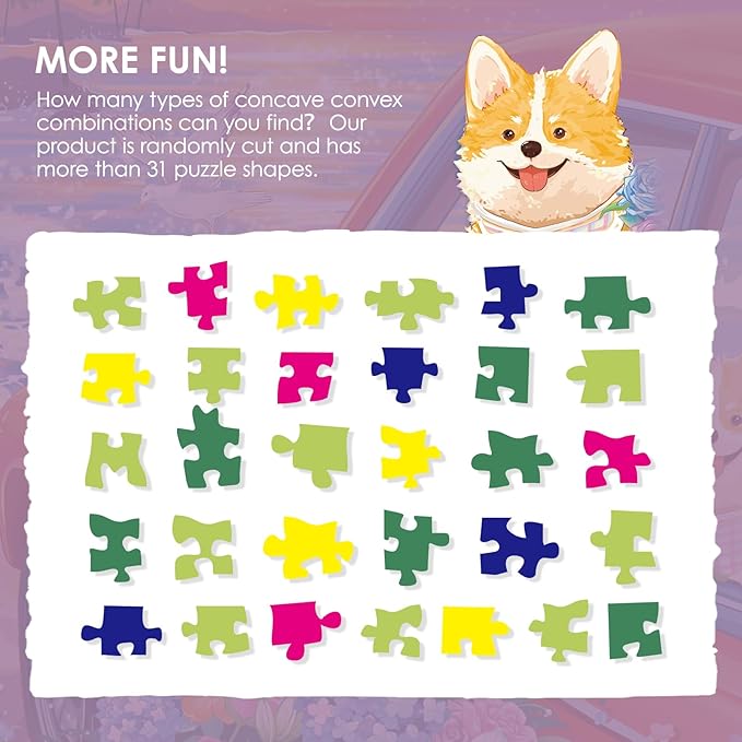 MOMIBOOK 1000 Piece Puzzle for Adults Jigsaw Puzzles of Mirror's Fleeting Light, Touch Film Seaside Dog Painting Image Challenging Hard Impossible Puzzle Unique Party Christmas Birthday Gifts