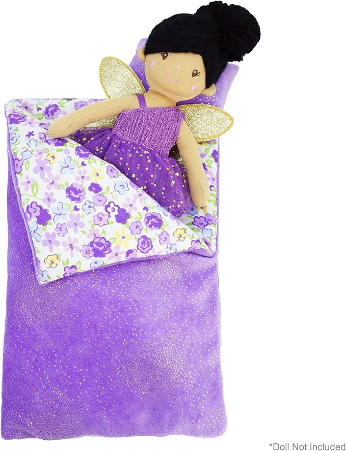 June Garden Cozy Dream Reversible Doll Sleeping Bag - 2-Piece Playset Doll Accessory with Pillow - Fits 14" American Girl Dolls - Gifts for Girls 2 3 4 Year Old