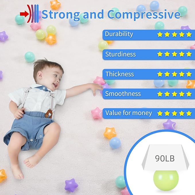Star Ball Pit Balls for Toddlers -200pcs Macaron Ocean Balls Phthalate Free BPA Free Non-Toxic Crush Proof Play Balls Play Tent Pool Playhouse Playpen Party Indoor Outdoor