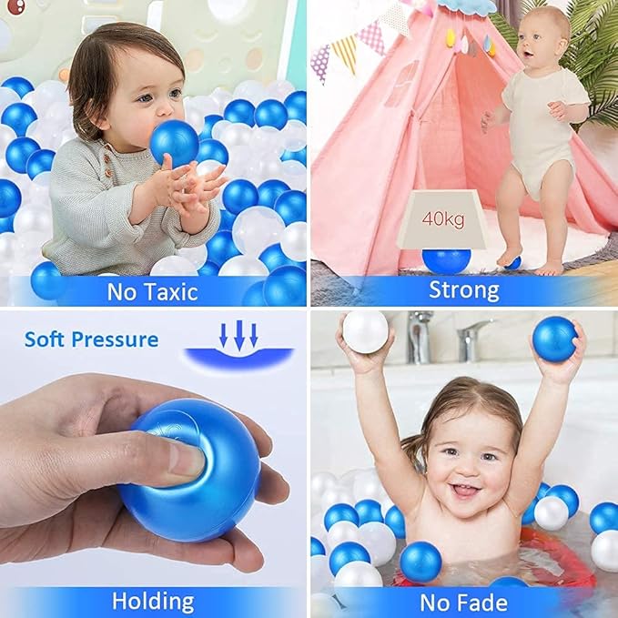 Ball Pit Balls for Kids, Plastic Refill 2.2 Inch Balls, 100 Pack, Bright Colors, Phthalate and BPA Free, Includes a Reusable Storage Bag with Zipper