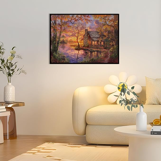 Puzzle for Adults 1000 Pieces, Autumn Peaceful Lakeside Cottage Puzzle, Challening Impossible Difficult Hard Fun 1000 Pieces Jigsaw Puzzles for Adults