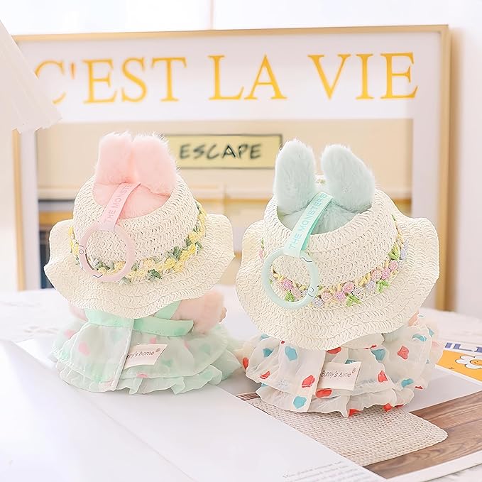 Clothes for Lu bubu 17cm Dolls Accessories (No Doll), Kawaii Hat Skirt Outfit Set 3 Pieces for 17cm Dolls Suit, Stylish Flower Doll Hat Clothing Set Replacement Beige