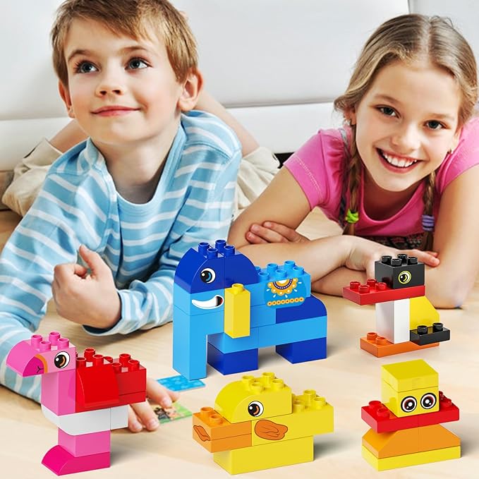burgkidz Animal Building Toys for Toddlers 3-5, Jumbo 135Pcs Building Blocks, Creative Take Apart Puzzle with Storage Bucket, Compatible with Major Brands, Preschool Birthday Gift for Boys Girls
